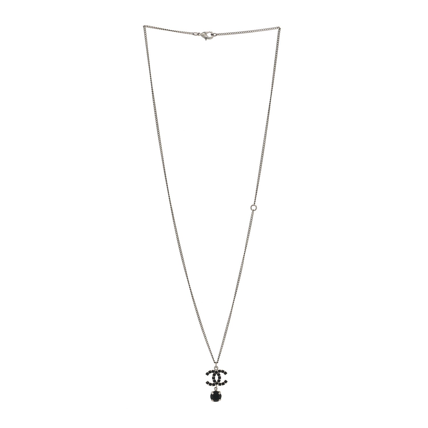 Chanel Ruthenium Crystal CC Drop Necklace Black 3 of 5