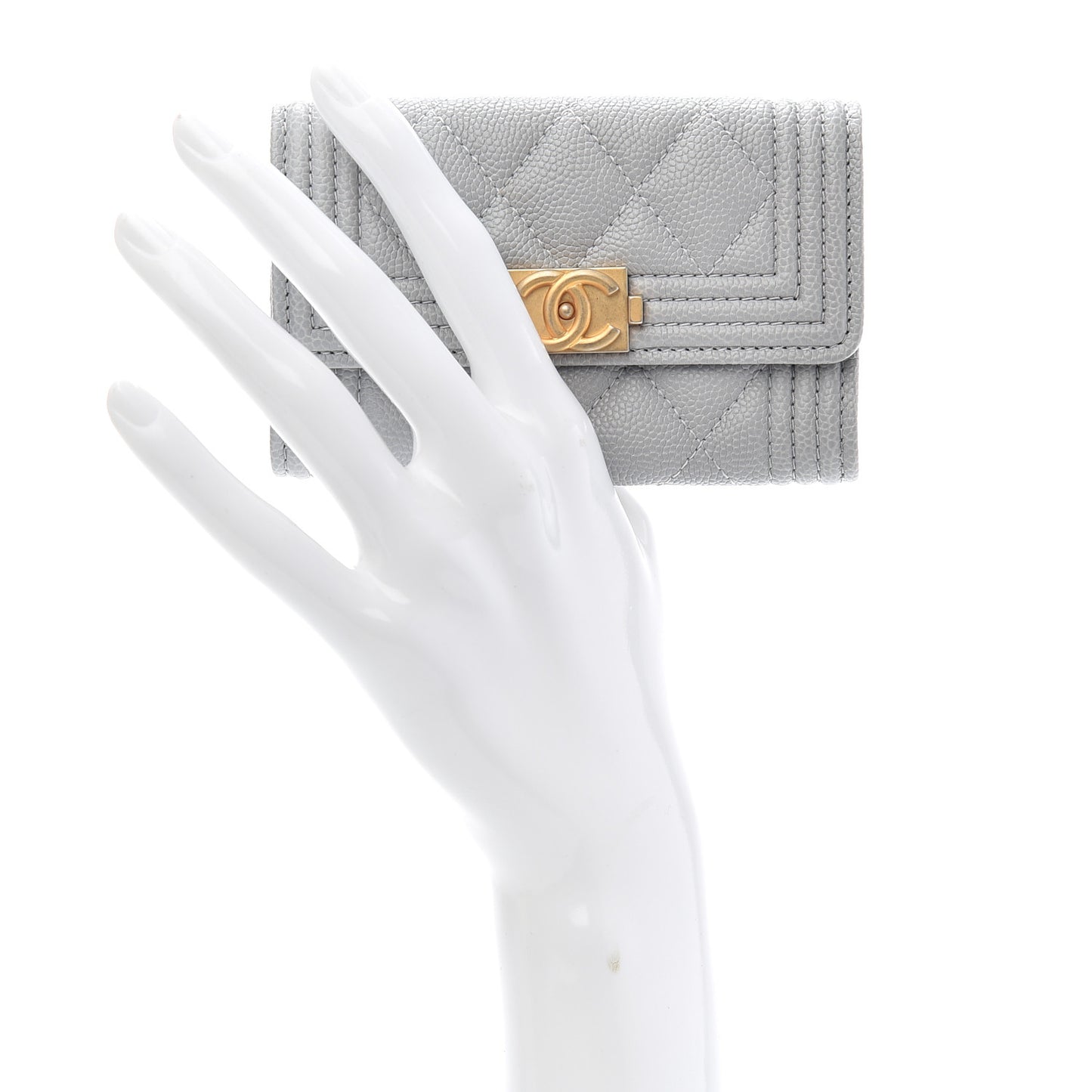 Caviar Quilted Boy Flap Card Holder Grey
