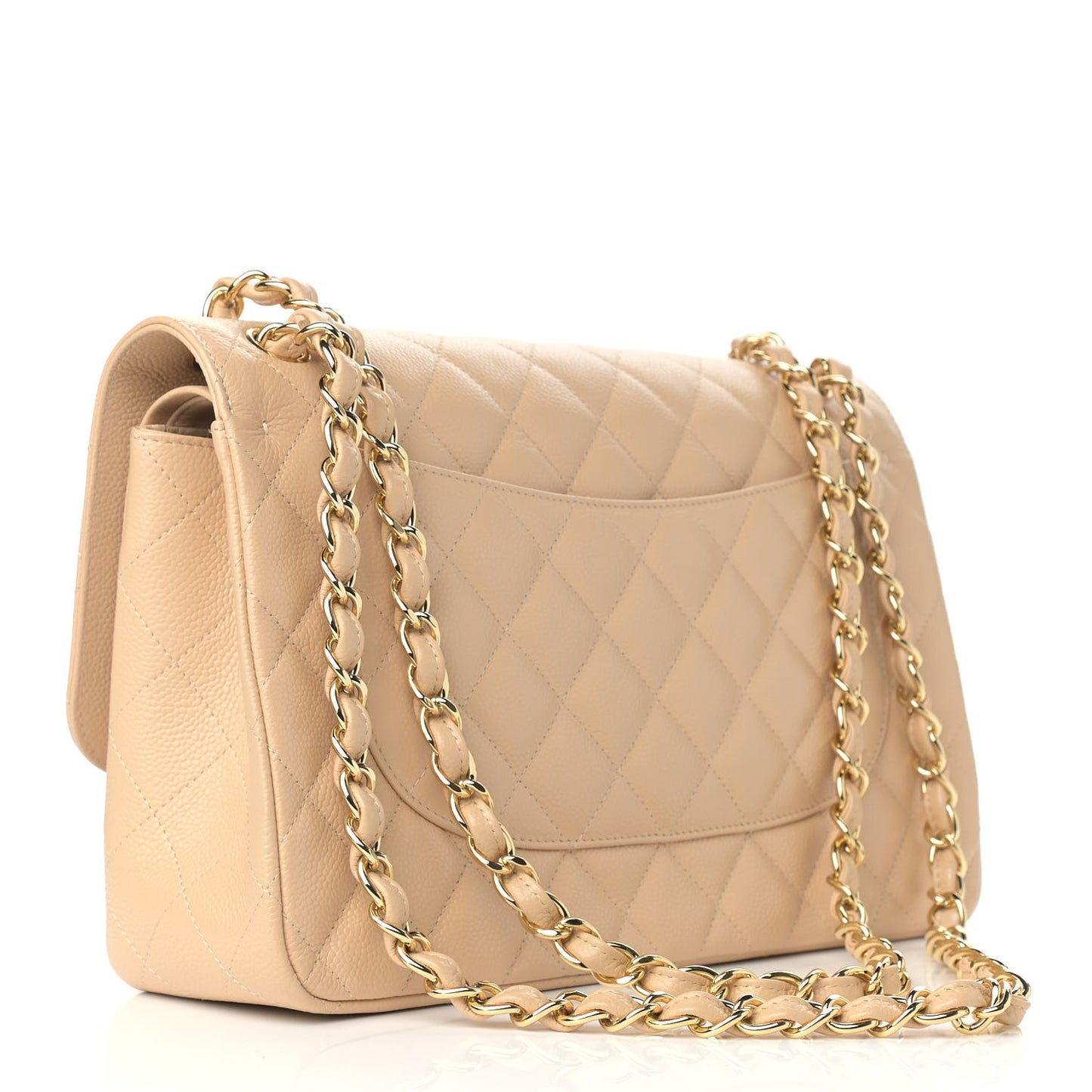 Caviar Quilted Jumbo Double Flap Beige Clair