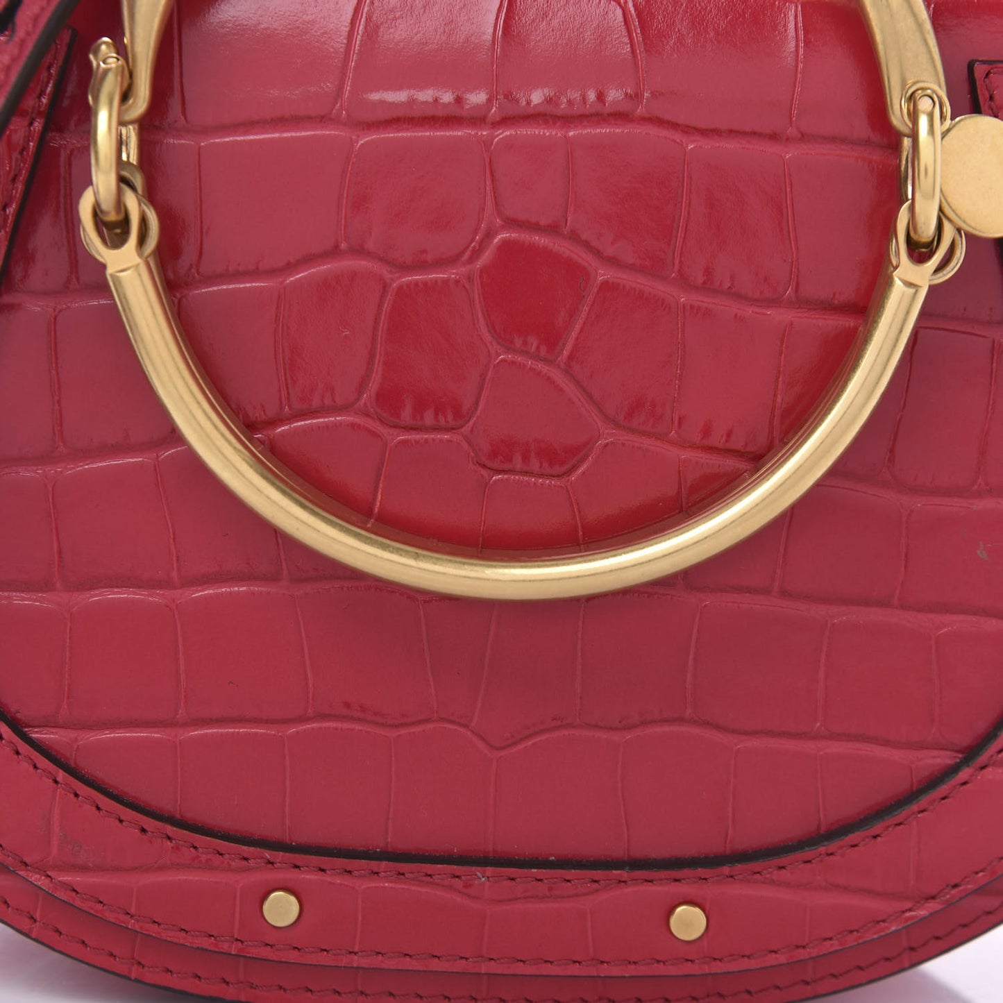 Calfskin Suede Crocodile Embossed Small Nile Bracelet Bag Crimson Pink