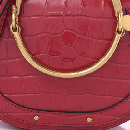 Chloe Calfskin Suede Crocodile Embossed Small Nile Bracelet Bag Crimson Pink 8 of 9