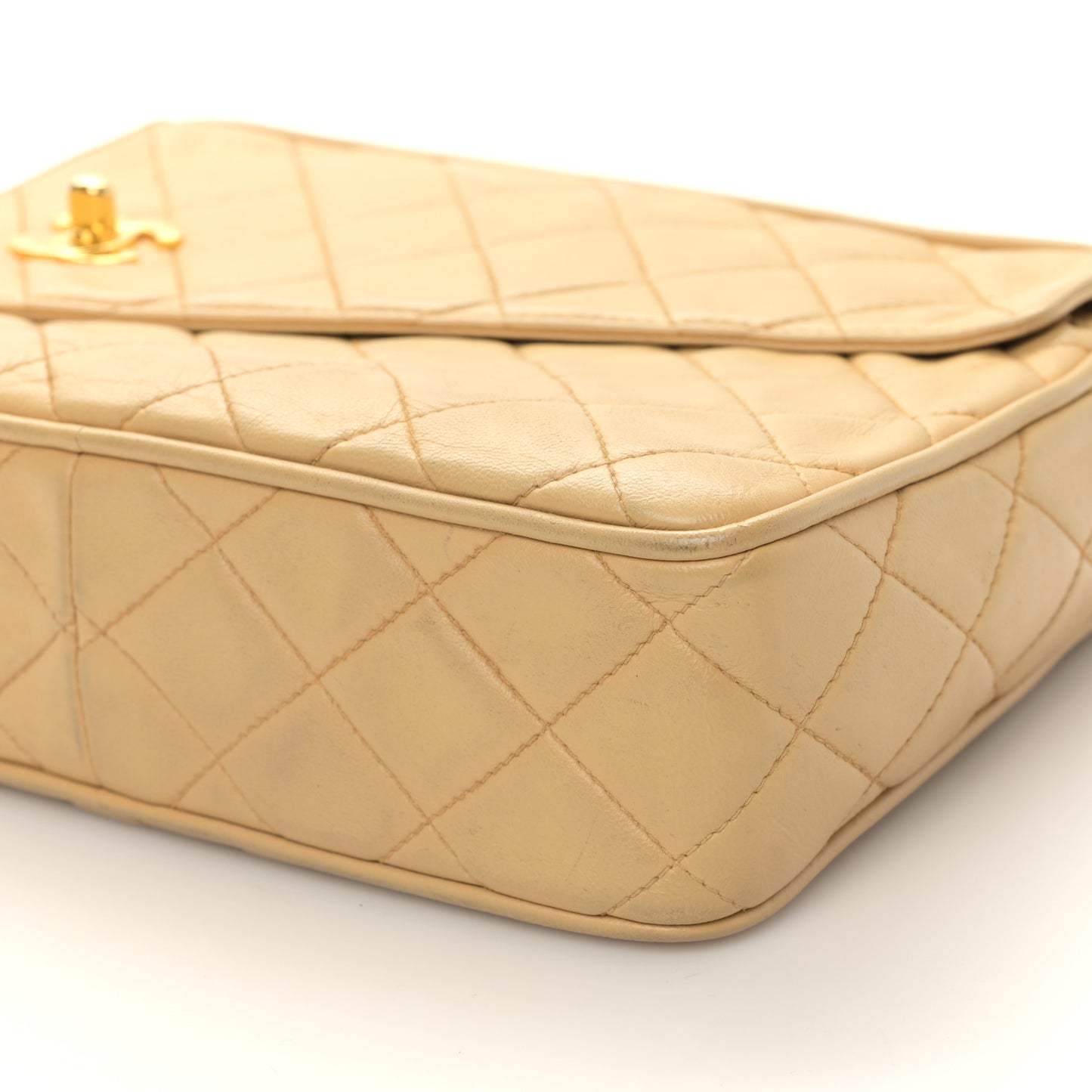 Lambskin Quilted Tassel Flap Camera Case Beige