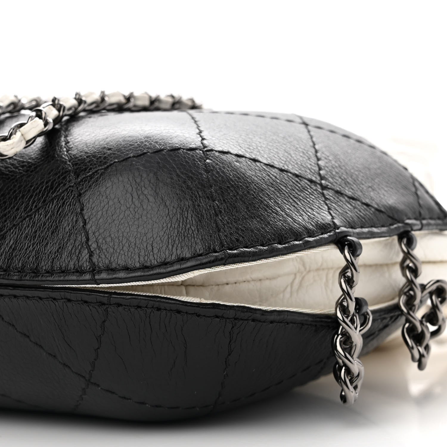 Chanel Aged Calfskin Quilted Small Gabrielle Bucket White Black 10 of 10