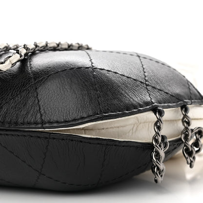 Chanel Aged Calfskin Quilted Small Gabrielle Bucket White Black 10 of 10