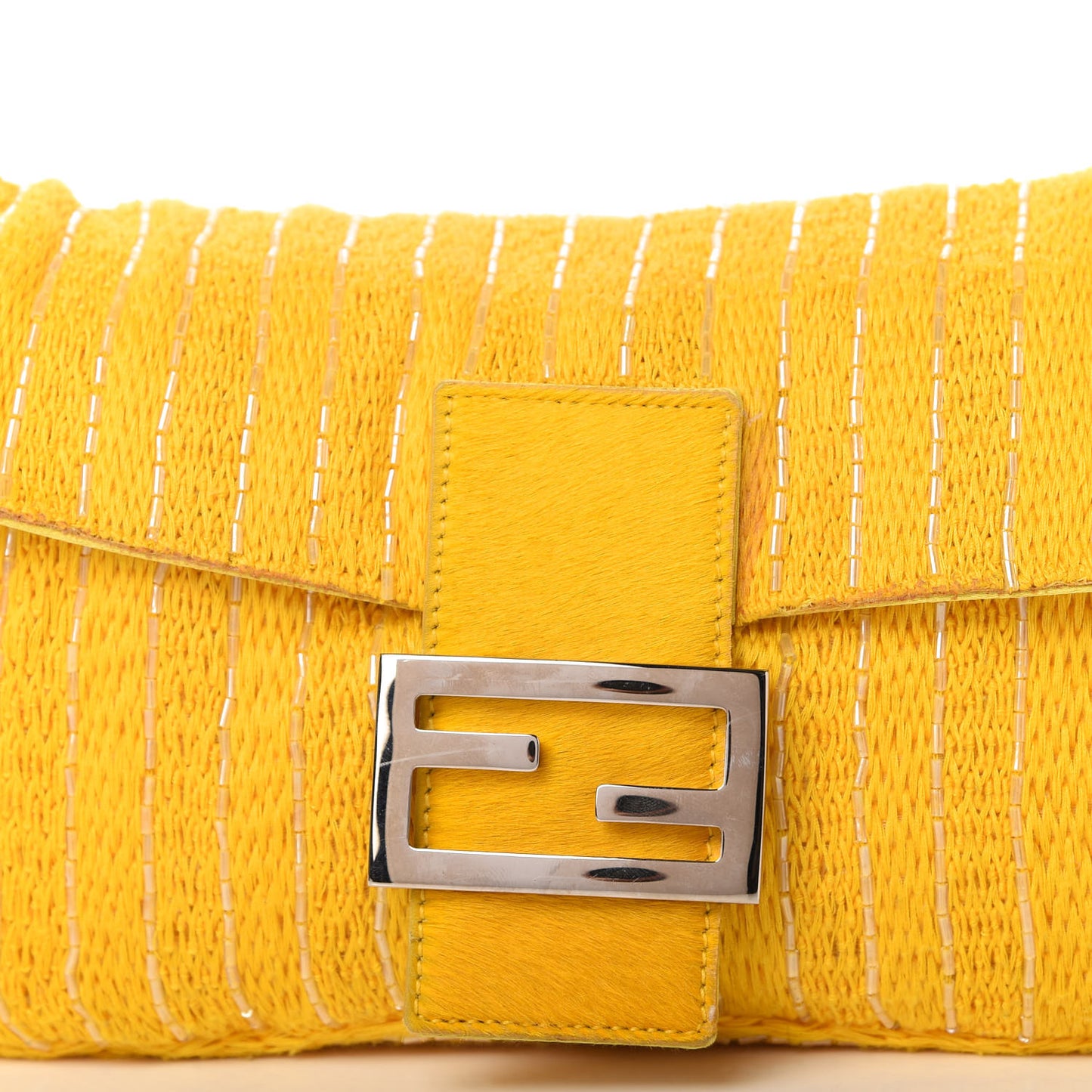 Knit Calf Hair Beaded Baguette Yellow