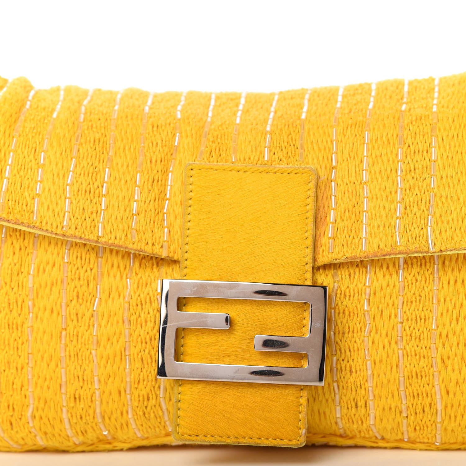 Fendi Knit Calf Hair Beaded Baguette Yellow 9 of 10
