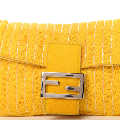 Fendi Knit Calf Hair Beaded Baguette Yellow 9 of 10