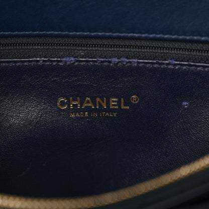 Chanel Aged Calfskin Elaphe Chevron Quilted Small Coco Handle Flap Navy 6 of 16