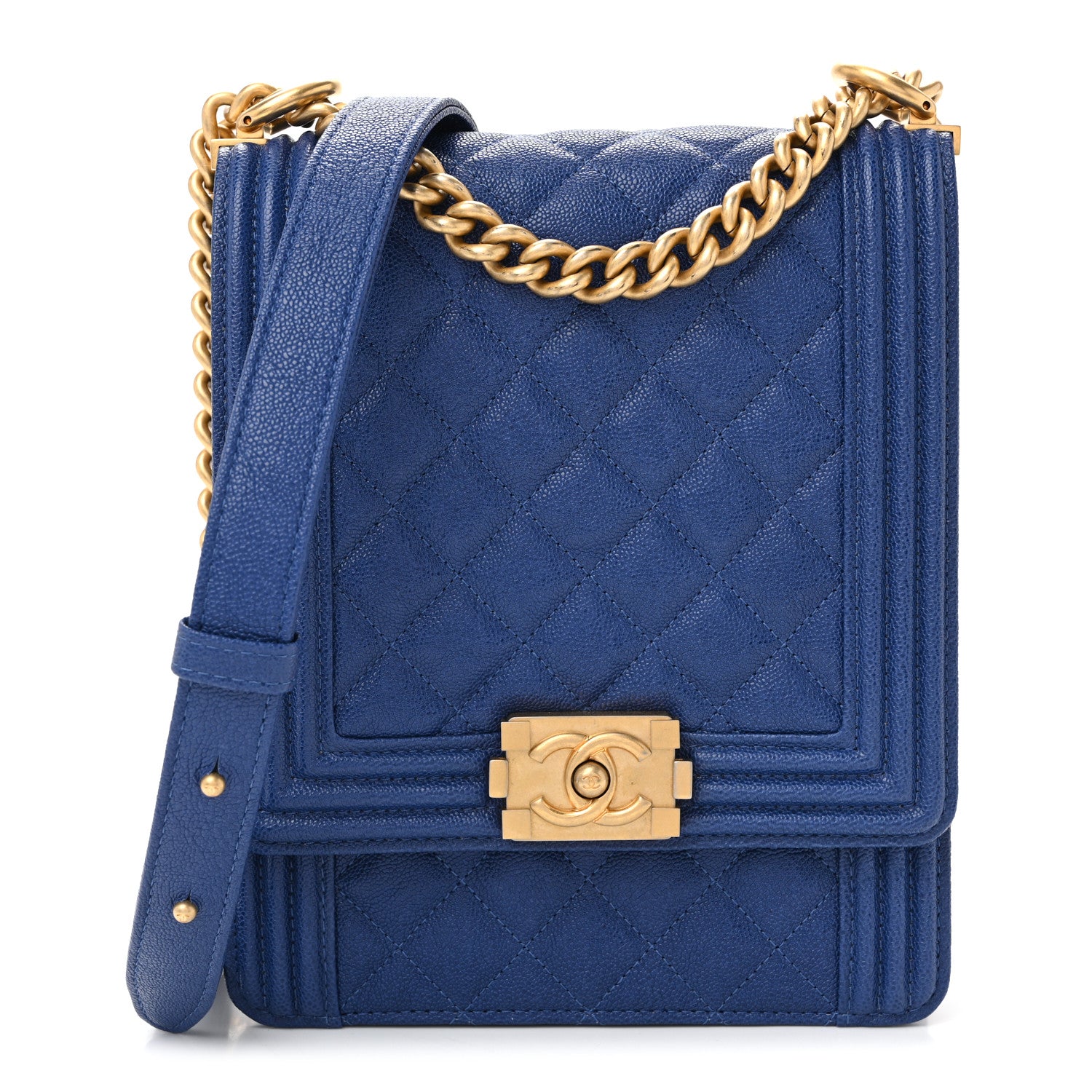 Chanel Caviar Quilted North South Boy Flap Blue 1 of 10