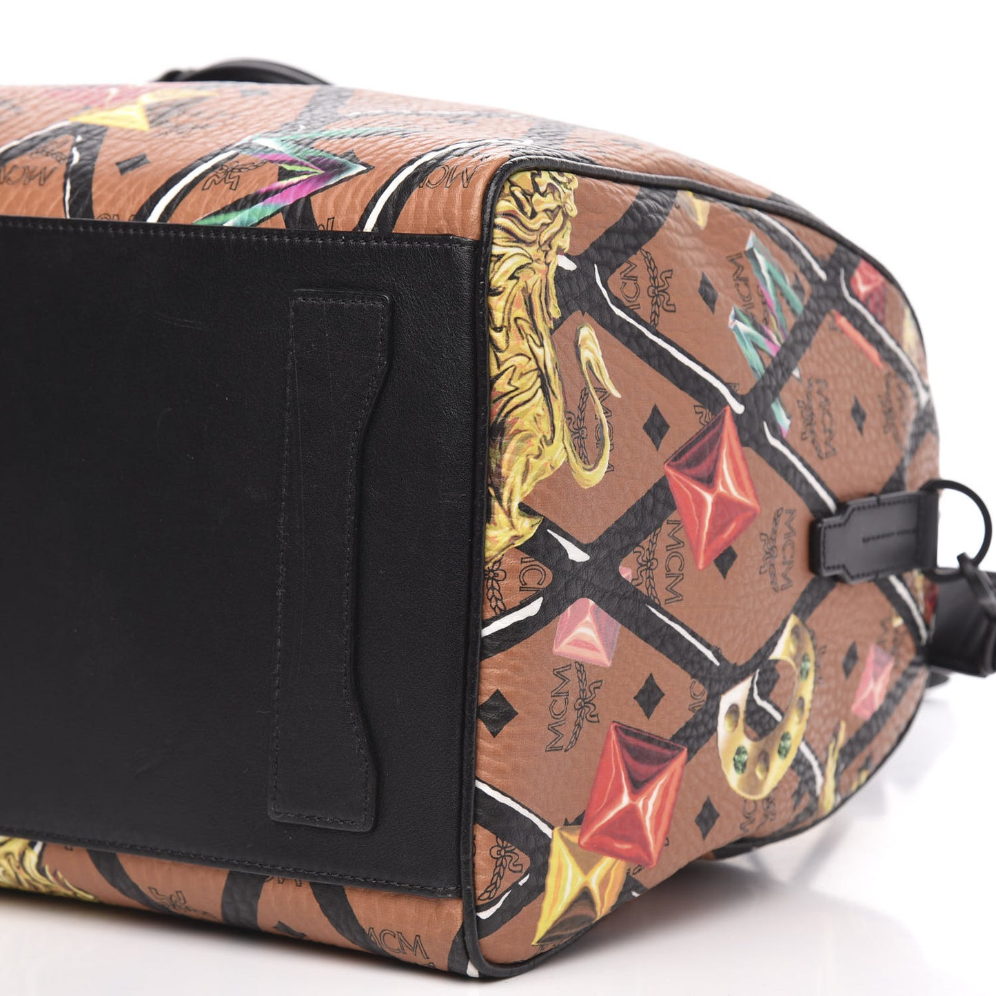Visetos Calfskin Motif Rombi Lion Printed Traveler Weekender Bag Cognac