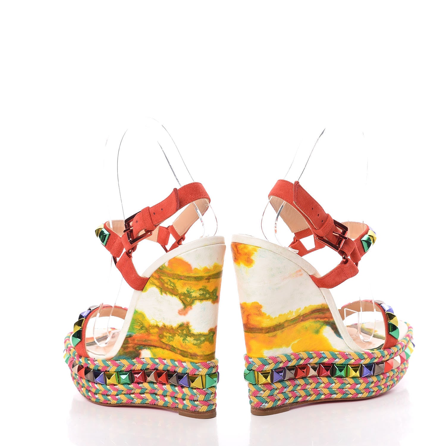Christian Louboutin Lambskin Suede Cubana Cataclou 140 Wedge Sandals 35 Poppy 5 of 12