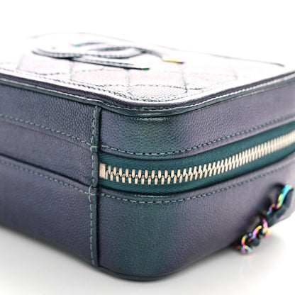 Chanel Iridescent Caviar Quilted Small CC Filigree Vanity Case Dark Turquoise 10 of 10