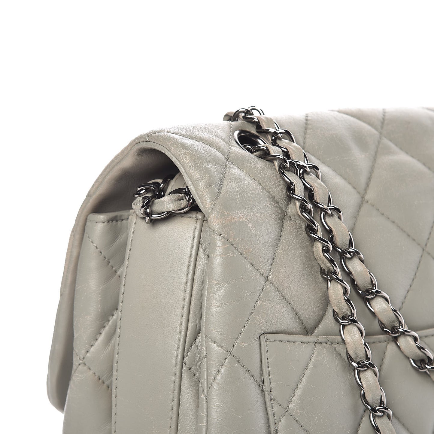 Lambskin Quilted 3 Large Flap Grey