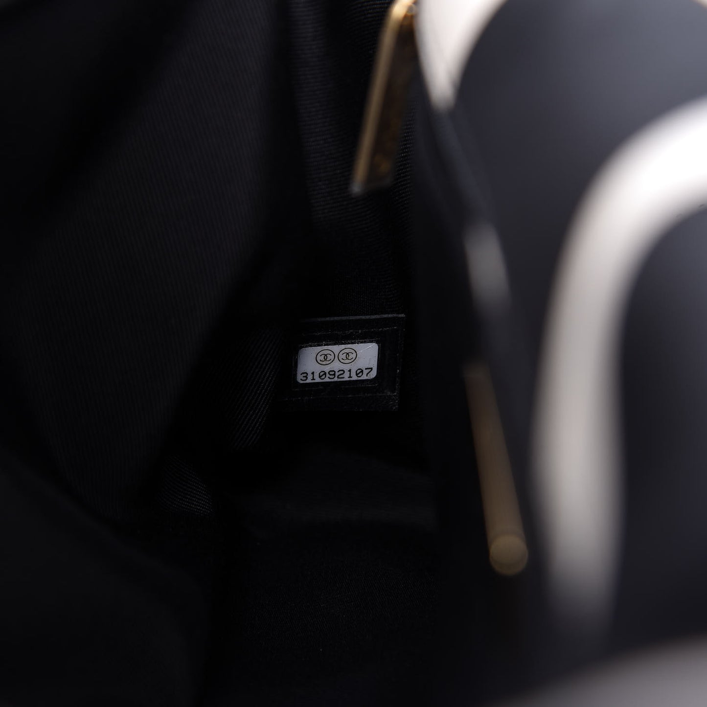 Fabric Printed Large Chanel 19 Flap Black Ecru