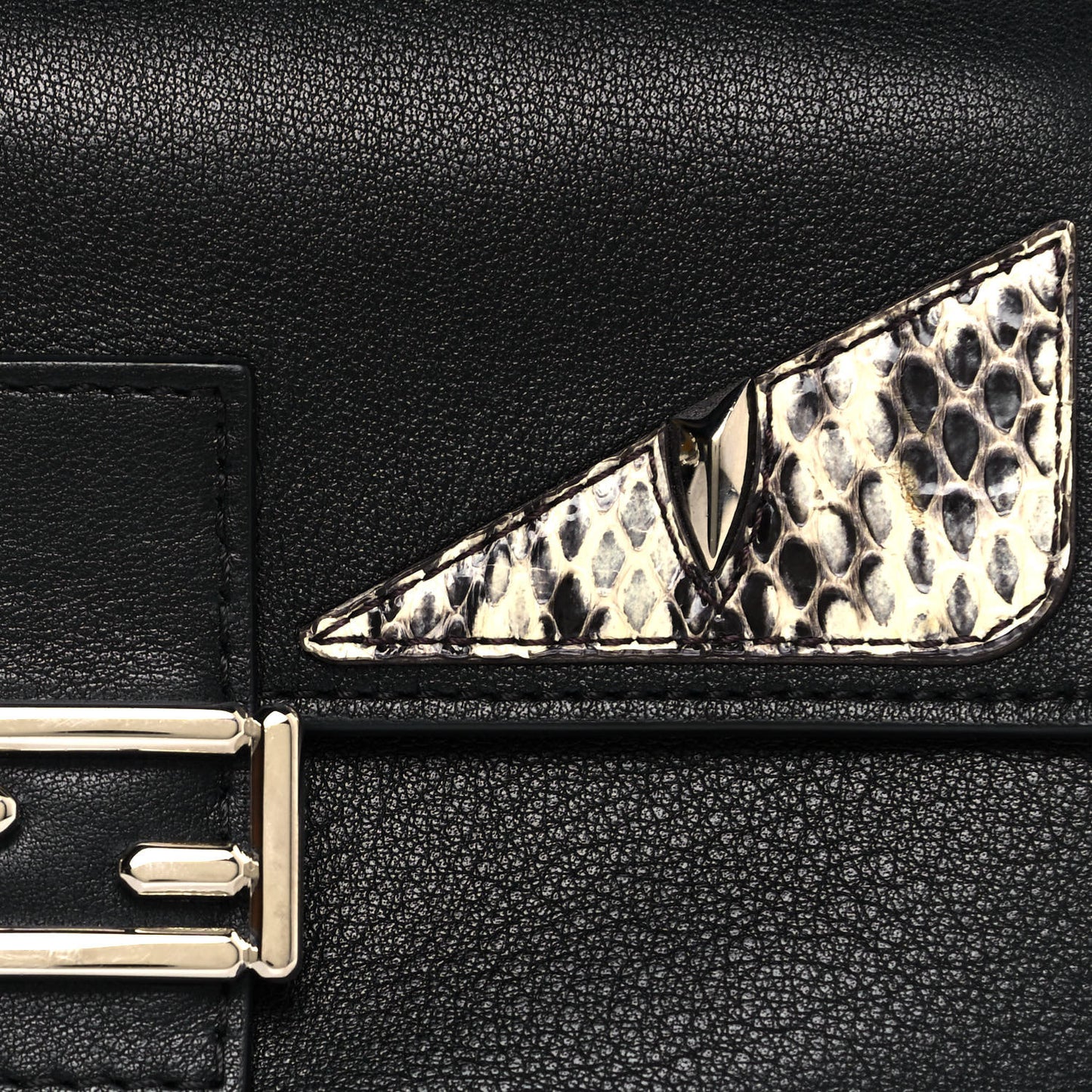 Vitello Dolce Elaphe Monster Eyes Micro Double Baguette Black Naturale