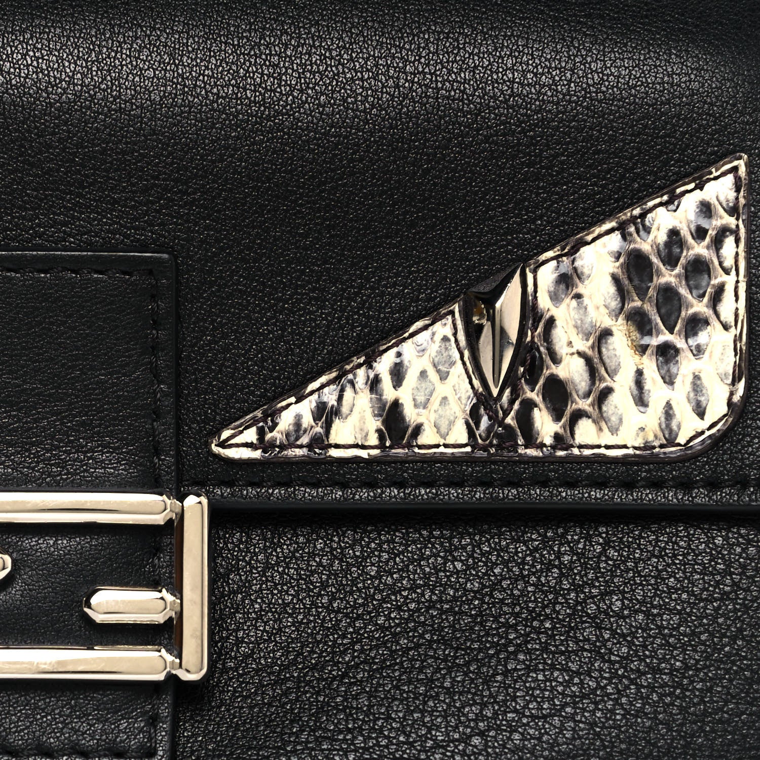 Fendi Vitello Dolce Elaphe Monster Eyes Micro Double Baguette Black Naturale 8 of 10