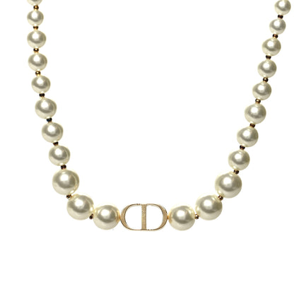 Christian Dior Pearl CD Choker Necklace Gold 1 of 5