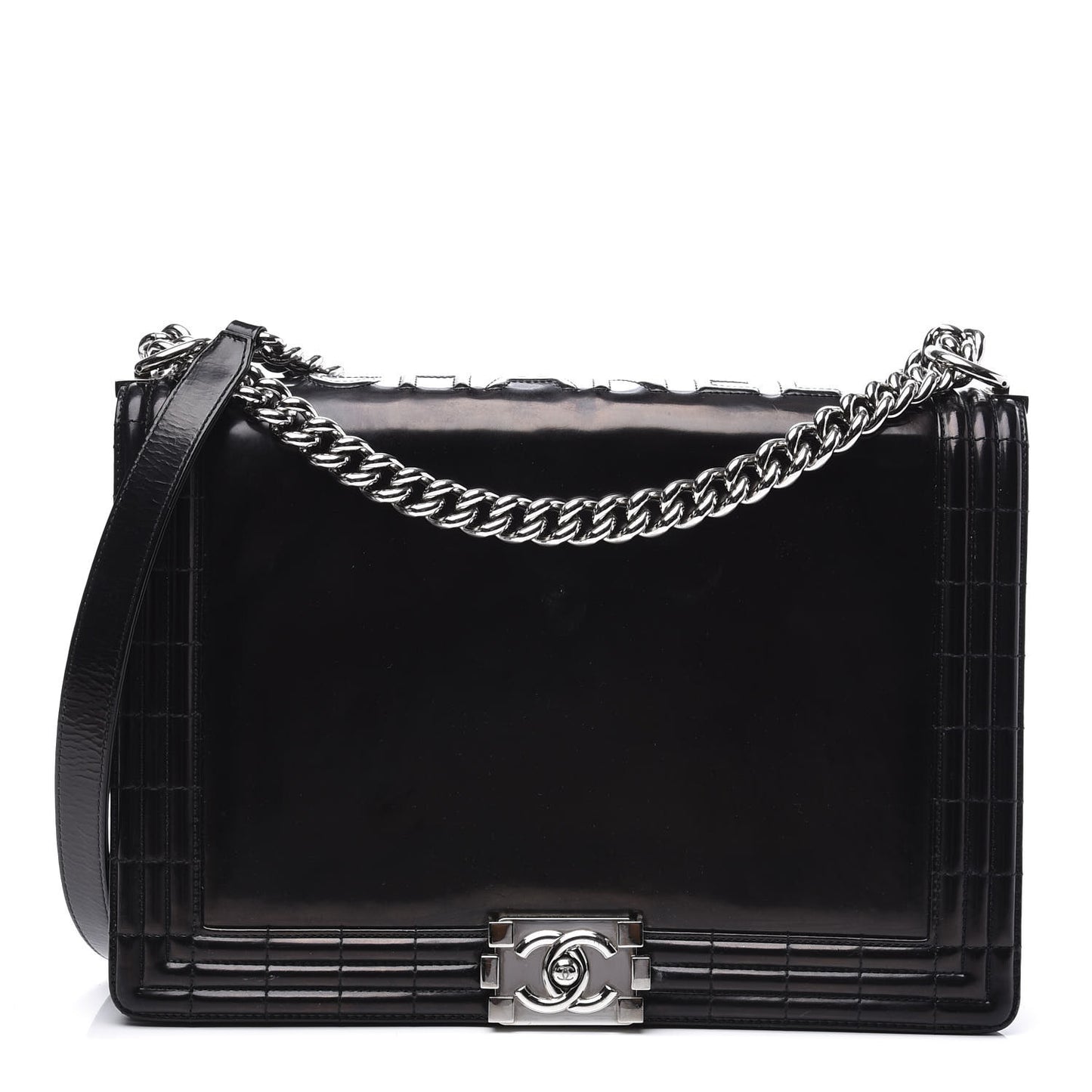 Glazed Calfskin Large Boy Flap Black