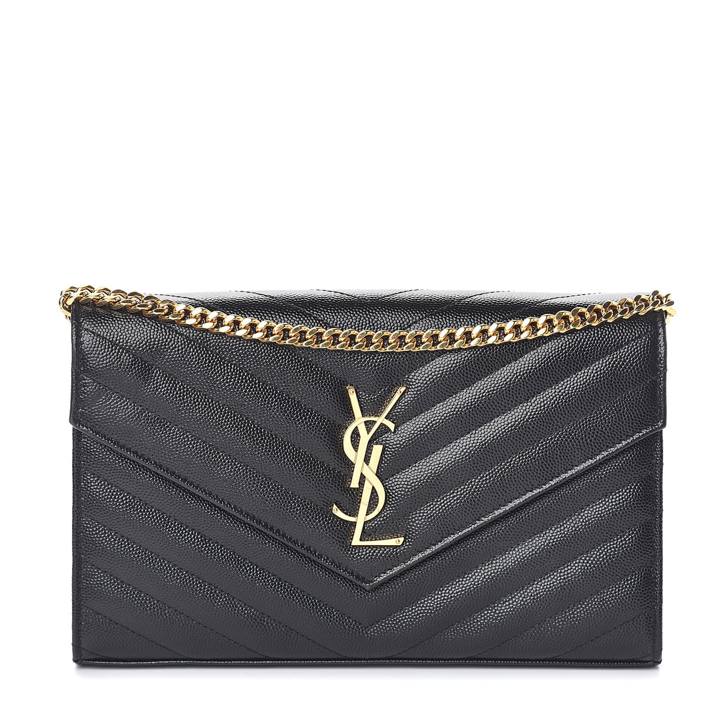 Grain De Poudre Matelasse Chevron Monogram Chain Wallet Black