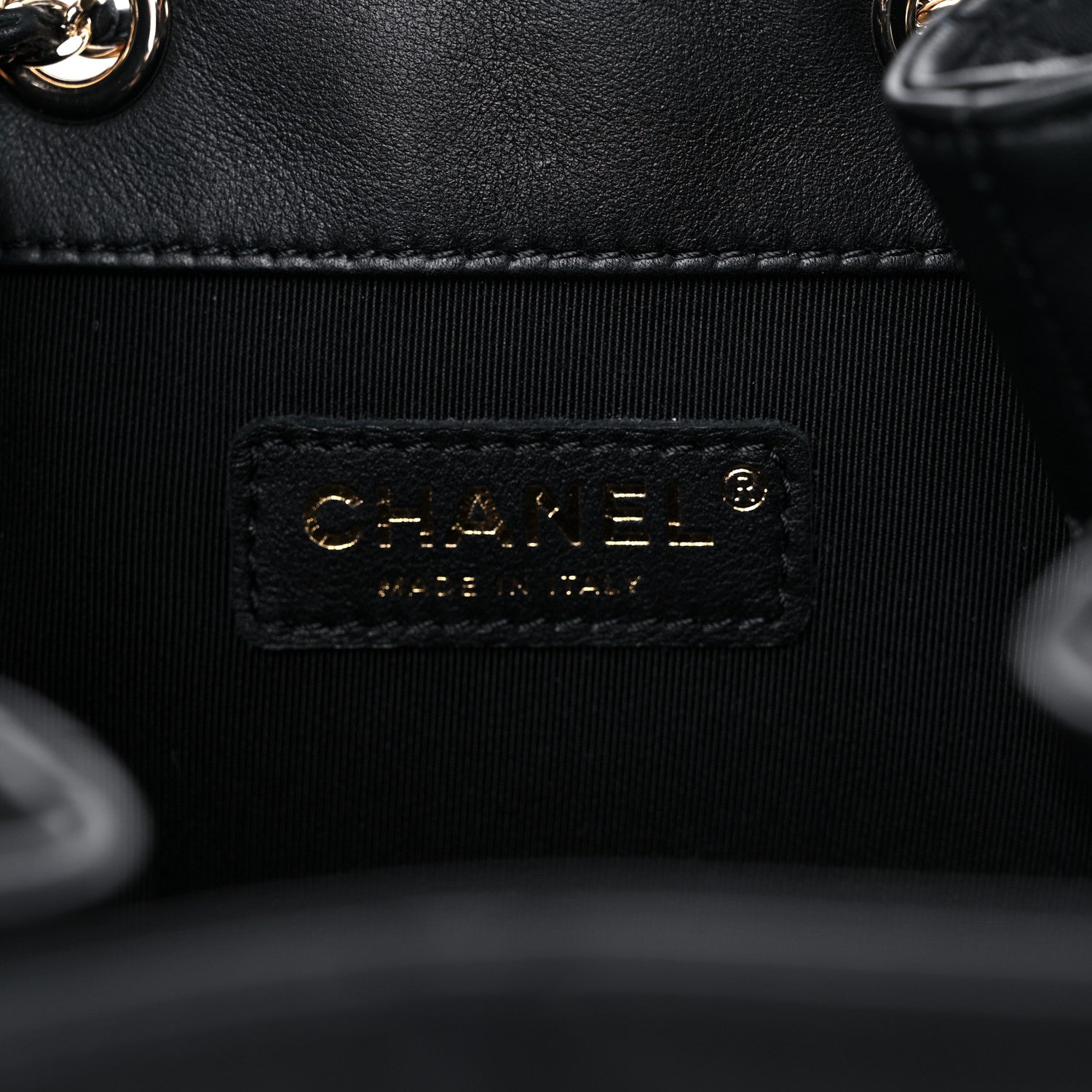 Chanel Grained Calfskin Quilted CC Chain Bucket Drawstring Bag Black 6 of 11