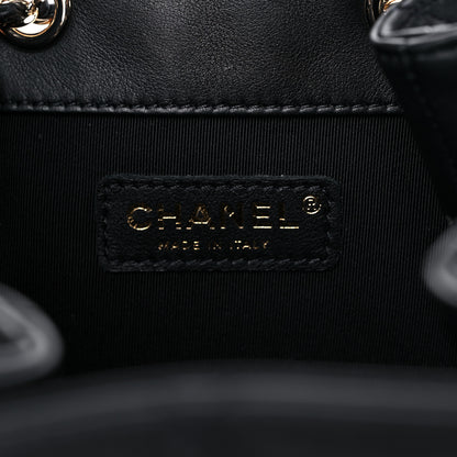 Chanel Grained Calfskin Quilted CC Chain Bucket Drawstring Bag Black 6 of 11