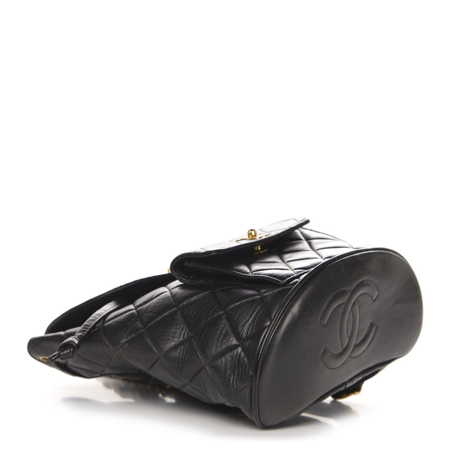 Lambskin Quilted Drawstring Backpack Black
