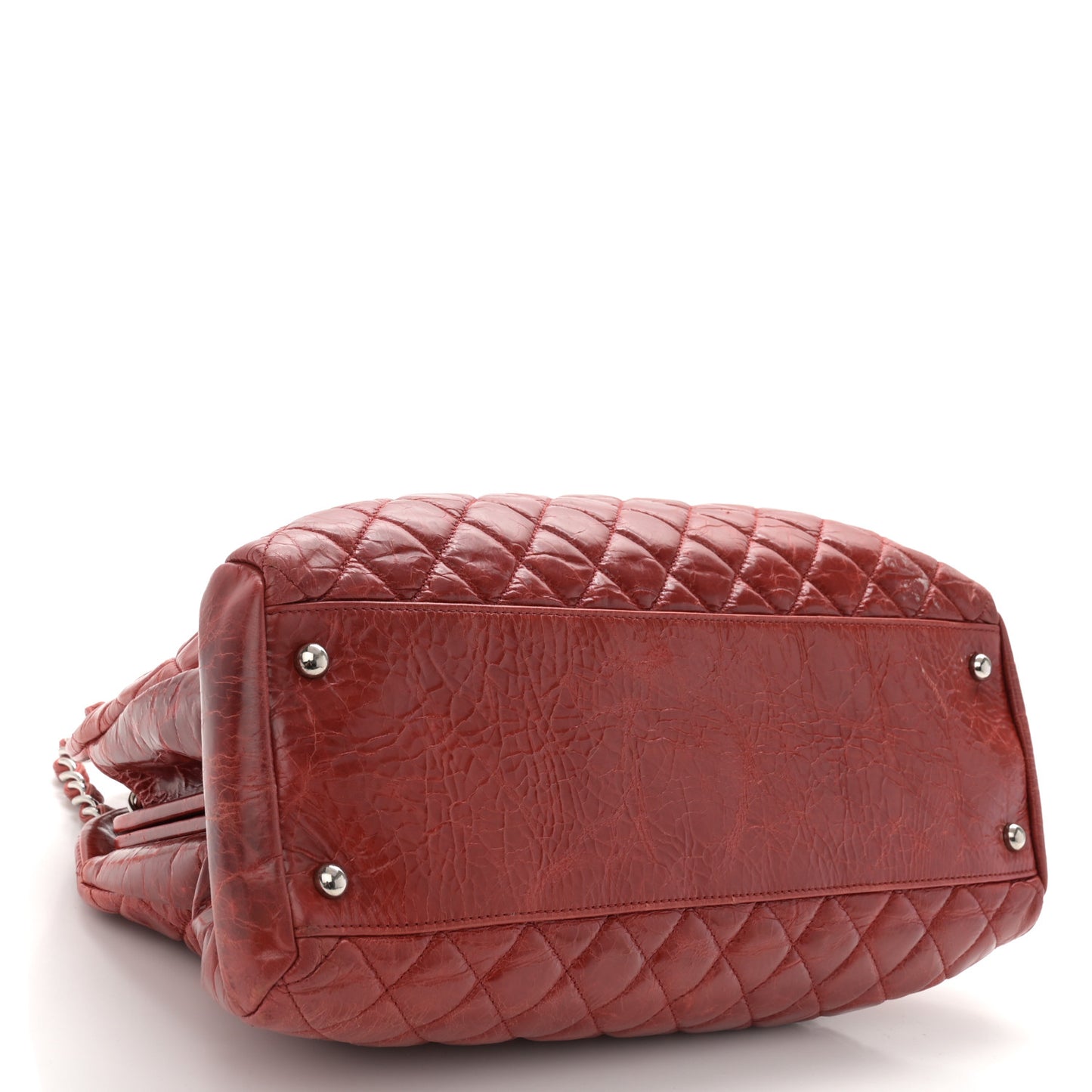 Glazed Calfskin Quilted Large Just Mademoiselle Bowling Bag Red