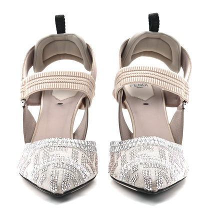 Fendi Technical Mesh Crystal FF Embellished Colibri 85mm Slingback Pumps 37.5 Nude 2 of 9