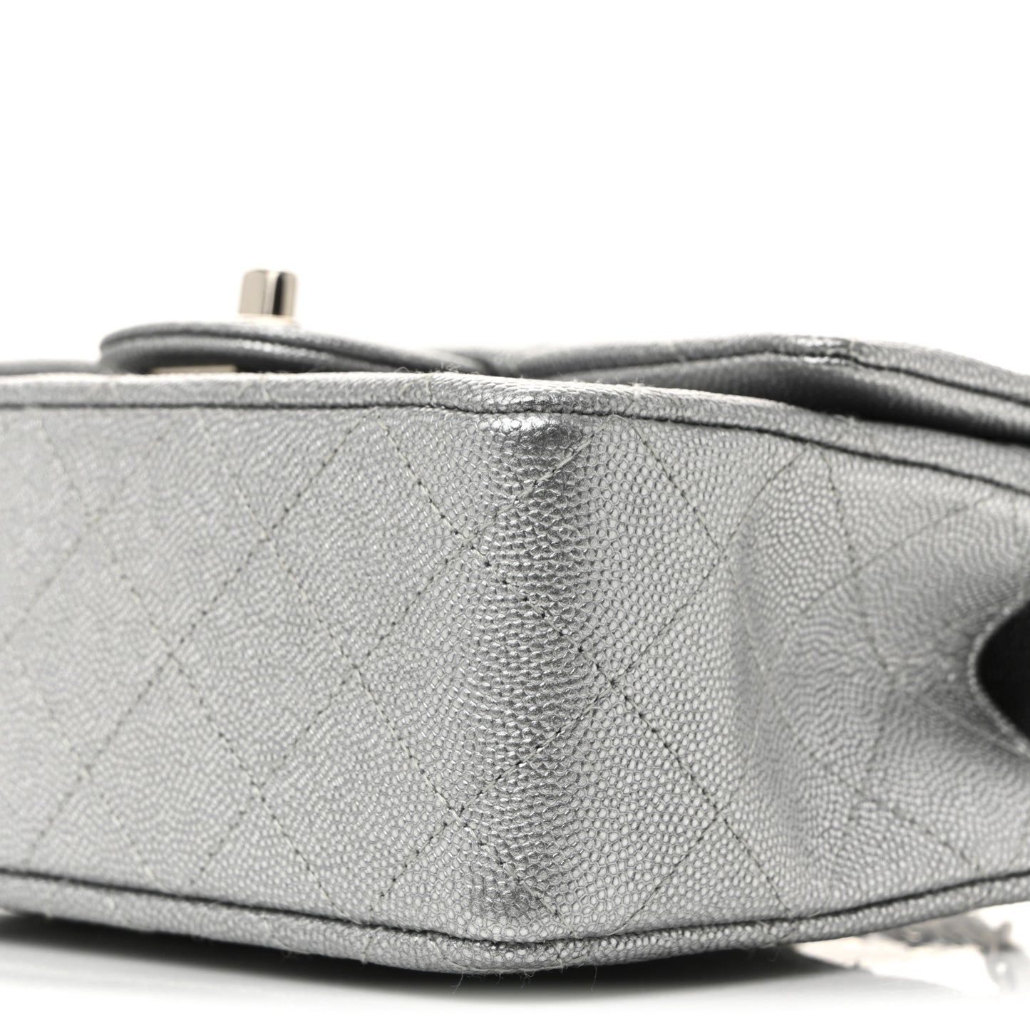 Metallic Caviar Quilted Mini Top Handle Rectangular Flap Silver