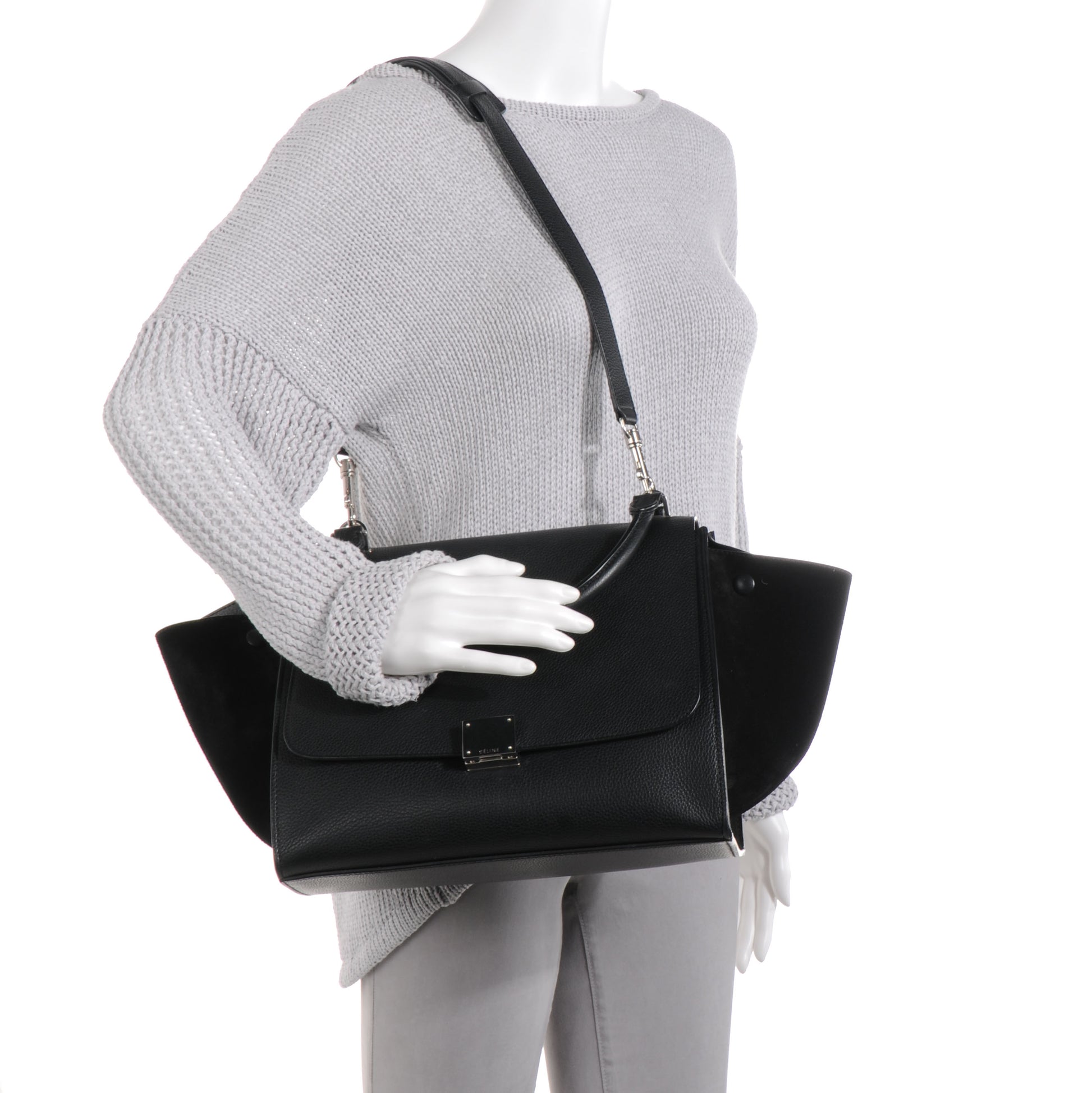 Celine Drummed Leather Suede Trapeze Small Luggage Black 2 of 8