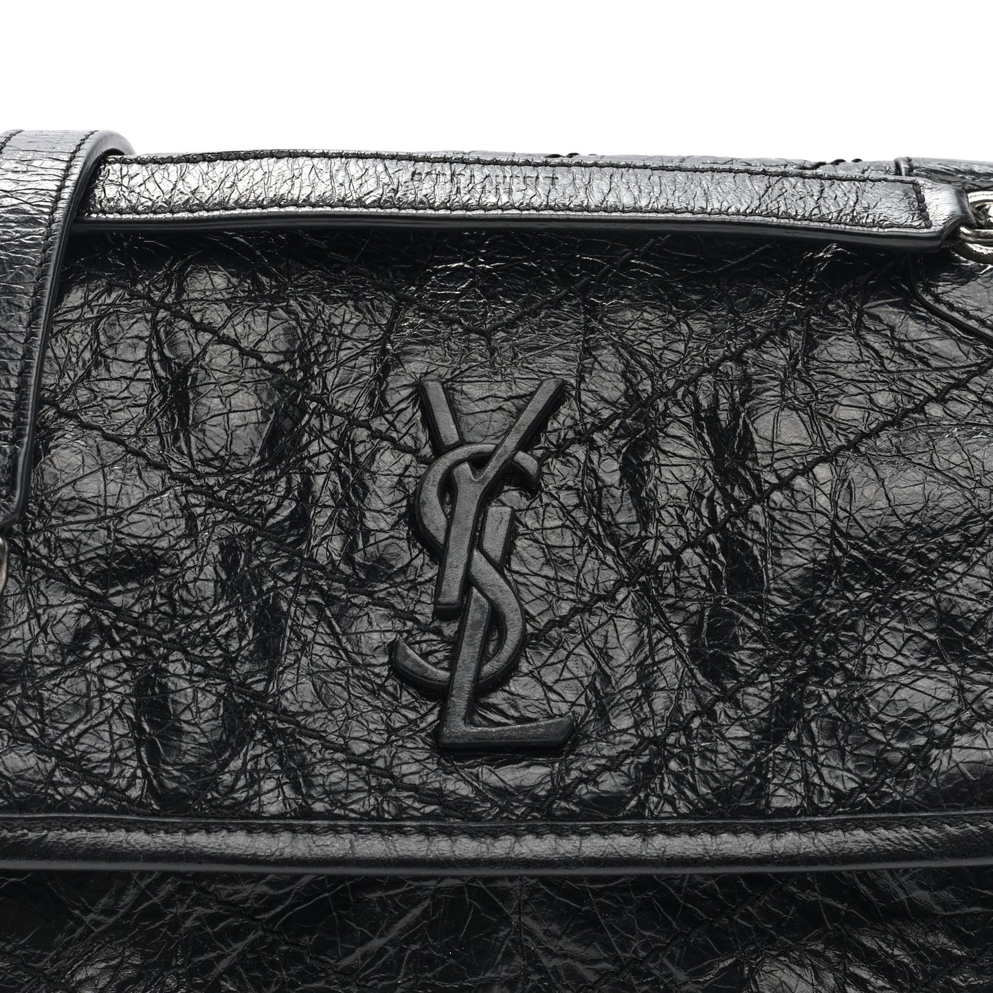 Crinkled Calfskin Matelasse Monogram Baby Niki Chain Satchel Black