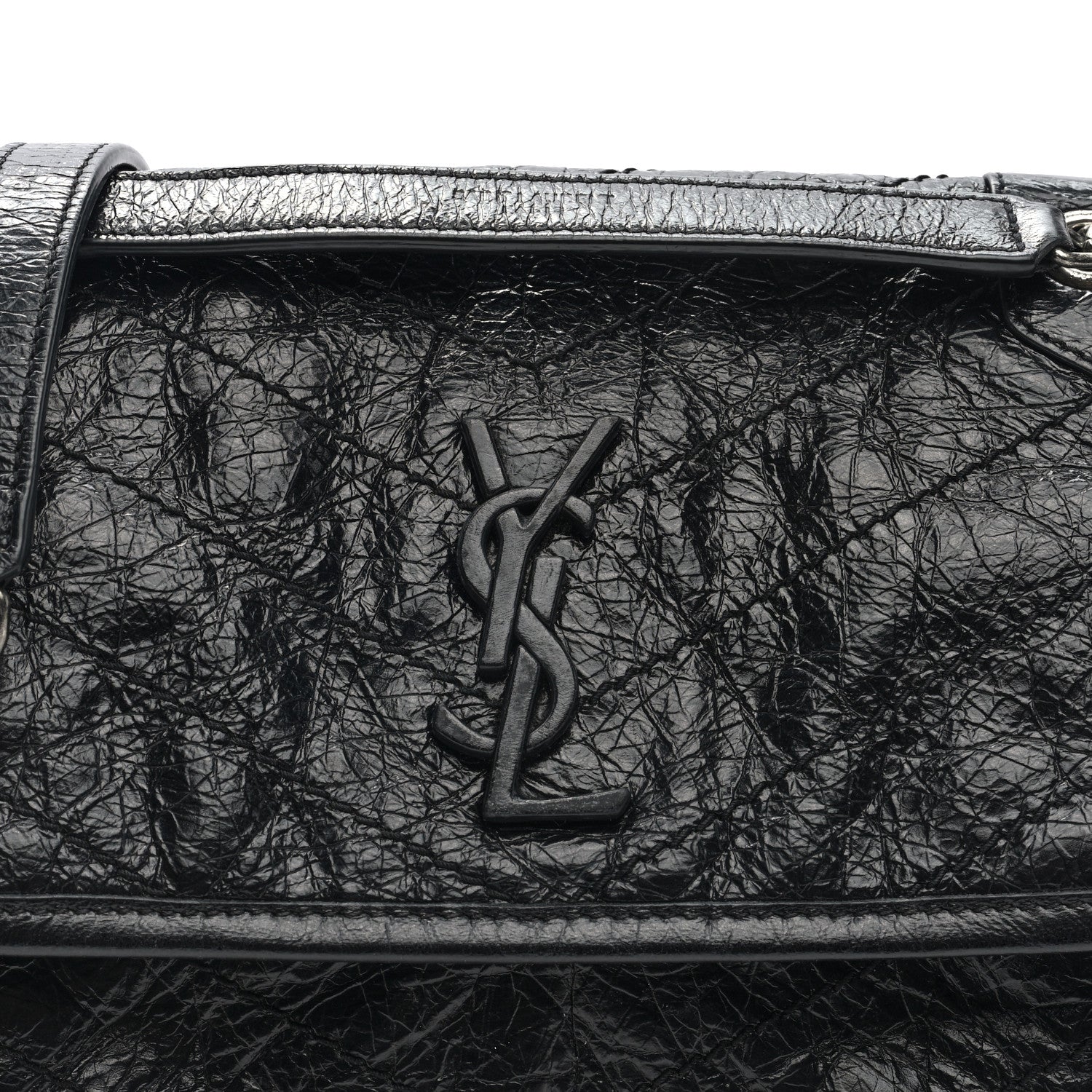 Saint Laurent Crinkled Calfskin Matelasse Monogram Baby Niki Chain Satchel Black 7 of 9
