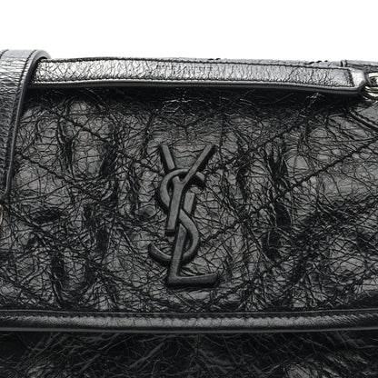 Saint Laurent Crinkled Calfskin Matelasse Monogram Baby Niki Chain Satchel Black 7 of 9