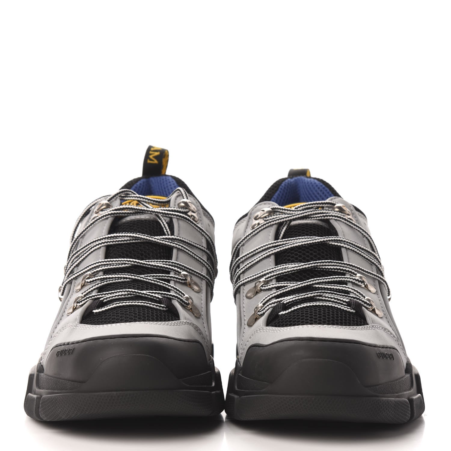 Gucci X SEGA Mesh Technical Canvas Calfskin Reflective Mens Flashtrek Sneakers 10 Silver Black 2 of 7