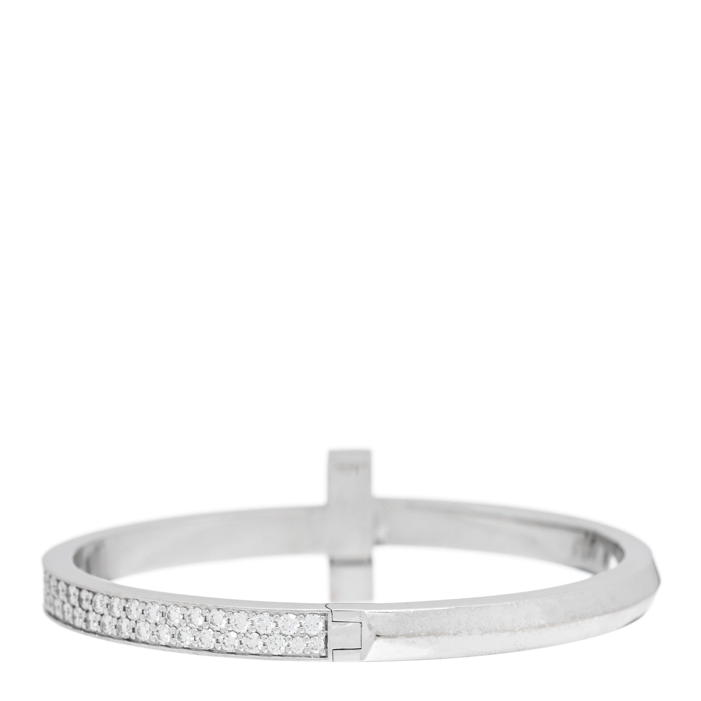 18K White Gold Diamond Wide T T1 Hinged Bangle Bracelet