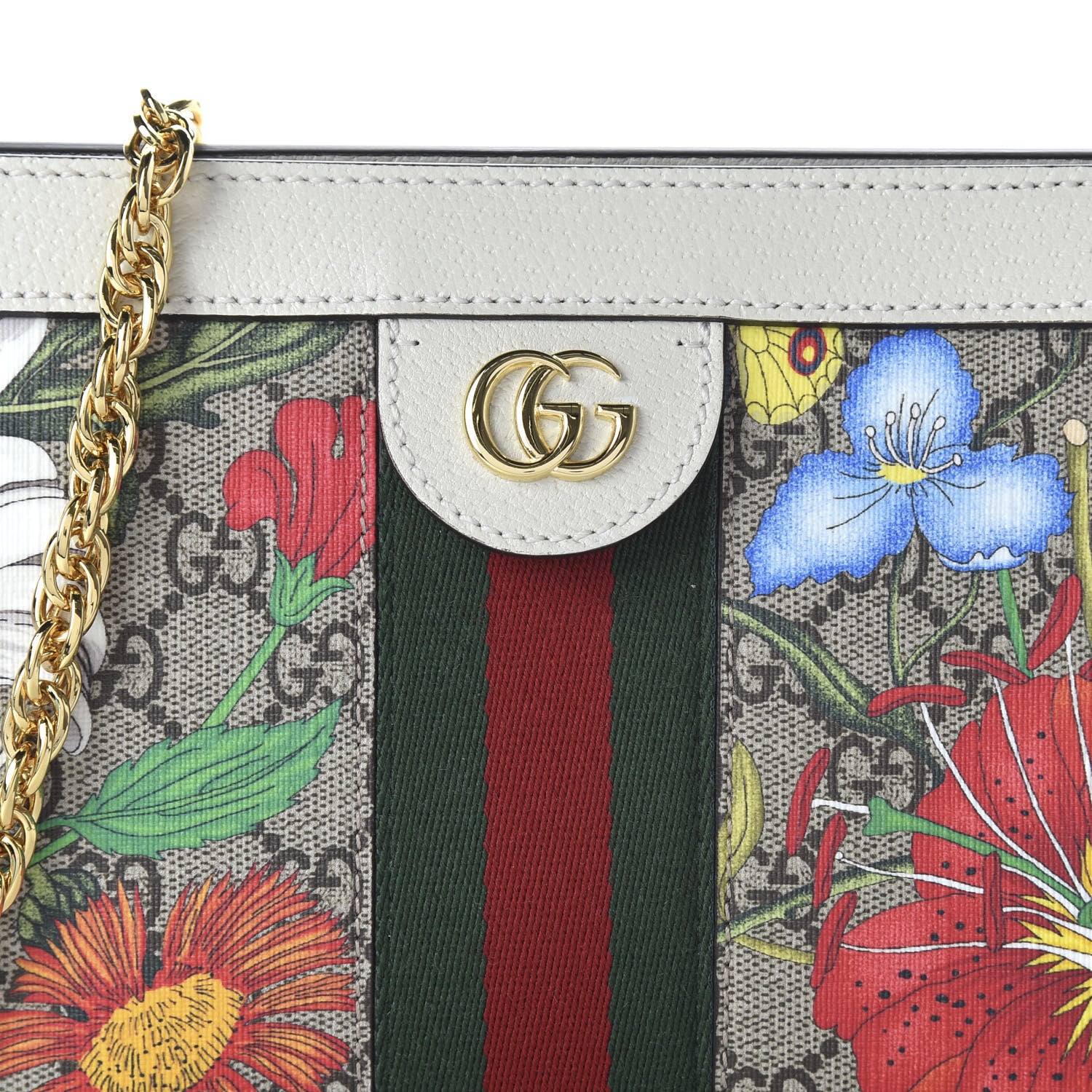 Gucci GG Supreme Monogram Flora Web Small Ophidia Chain Shoulder Bag White 10 of 11