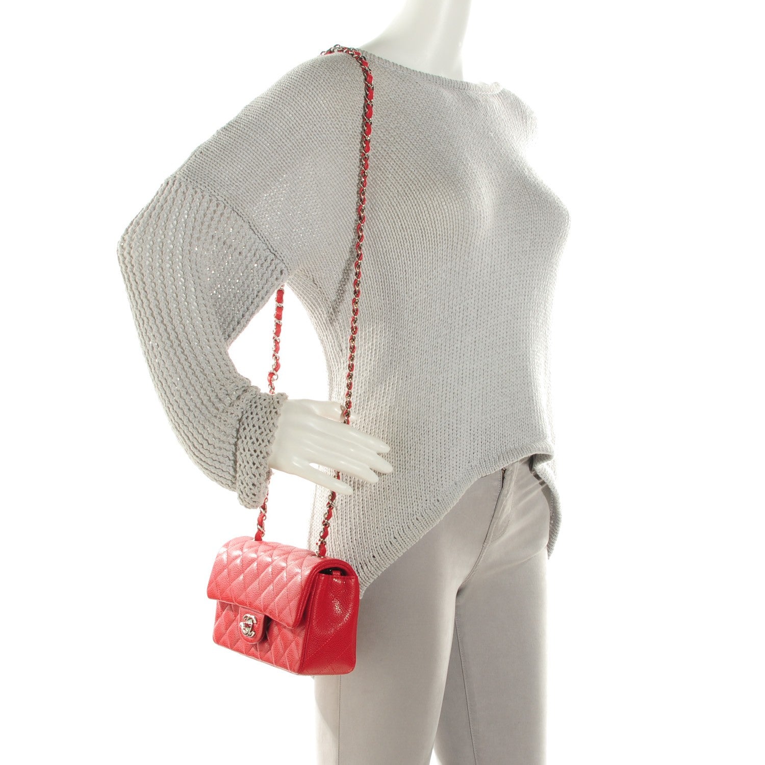 Chanel Caviar Quilted Mini Rectangular Flap Red 2 of 8