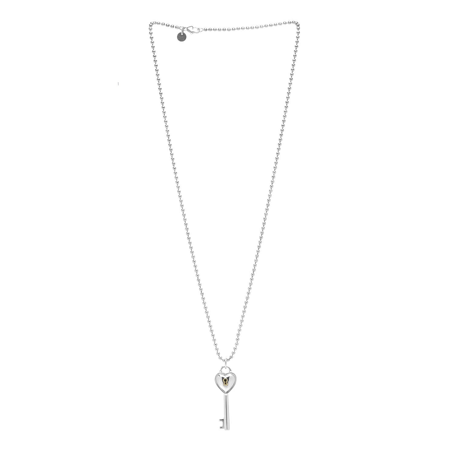 Tiffany Sterling Silver 18K Yellow Gold Heart Key Lock Pendant Necklace 2 of 5