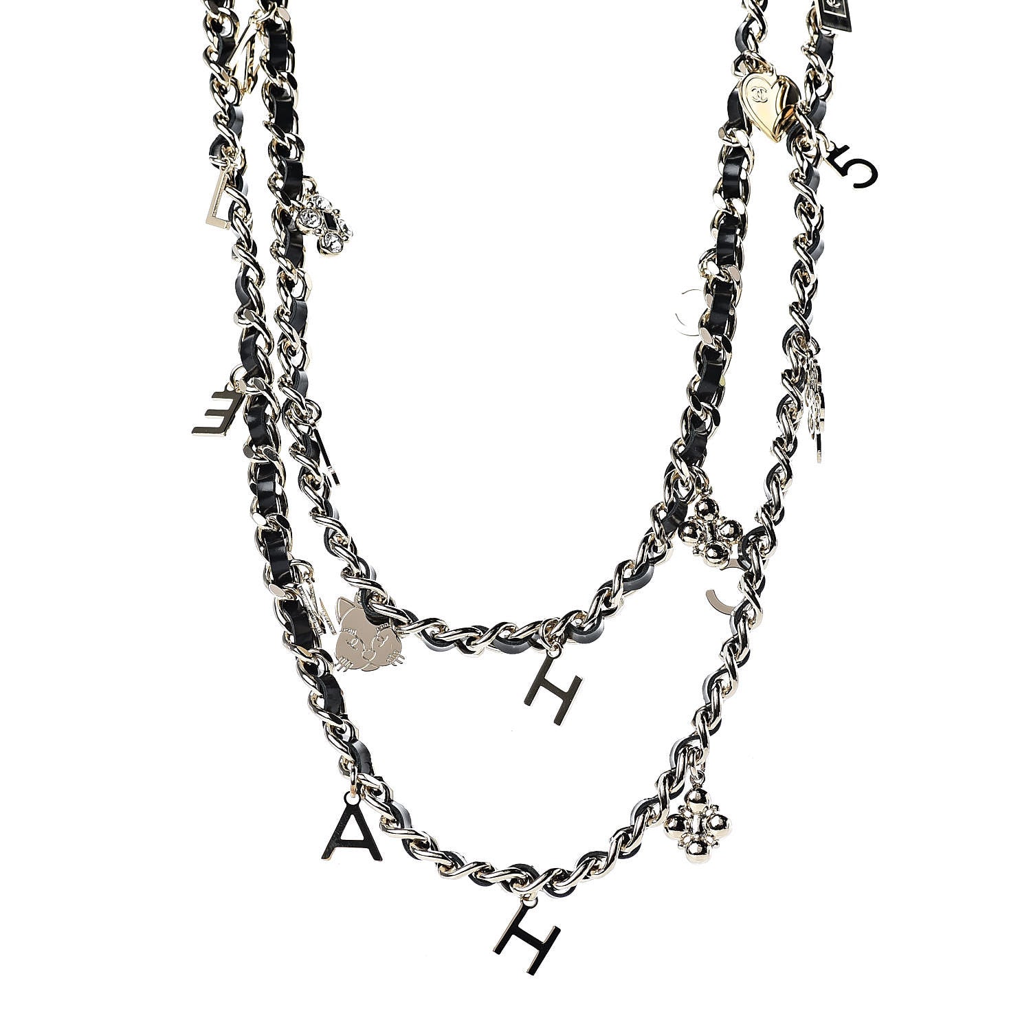 Chanel Glazed Calfskin Crystal Charm Necklace Black Gold 1 of 6