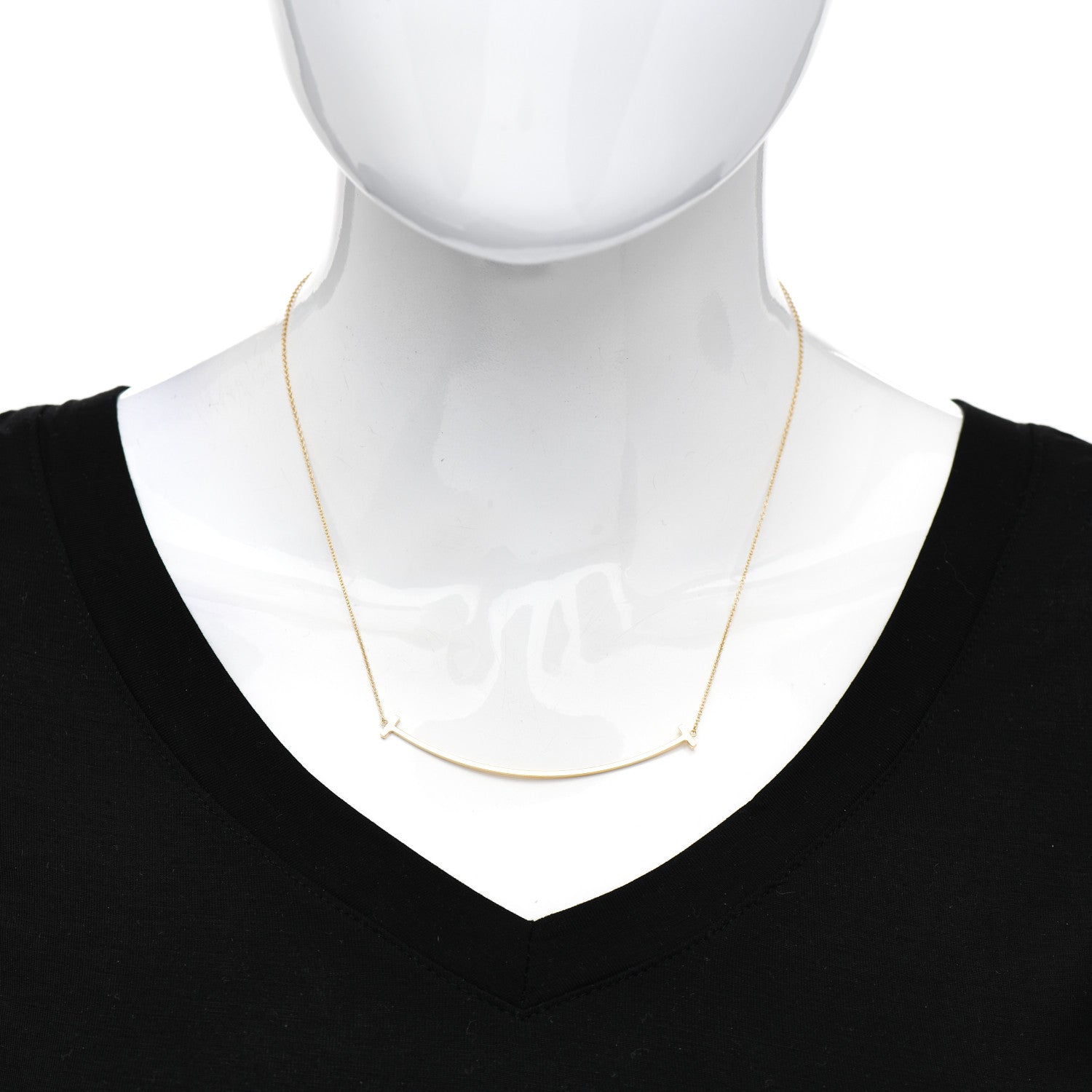 Tiffany 18K Yellow Gold Large T Smile Pendant Necklace 2 of 5