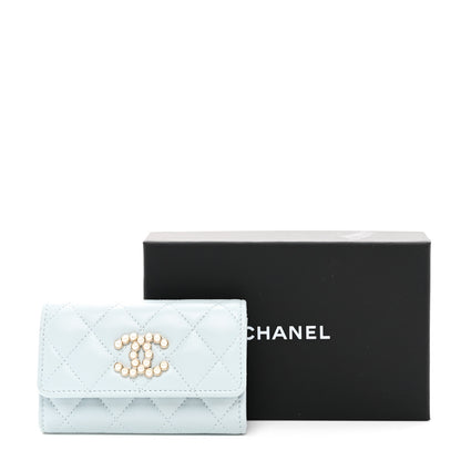 Chanel Lambskin Quilted Pearl CC Chanel Flap Card Holder Light Blue 9 of 9