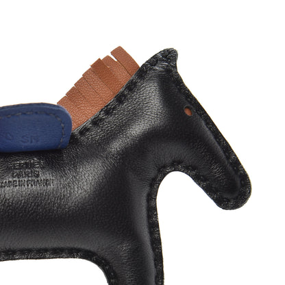 Hermes Milo Lambskin Grigri Rodeo Horse Bag Charm PM Black Bleu Saphir Gold 3 of 4