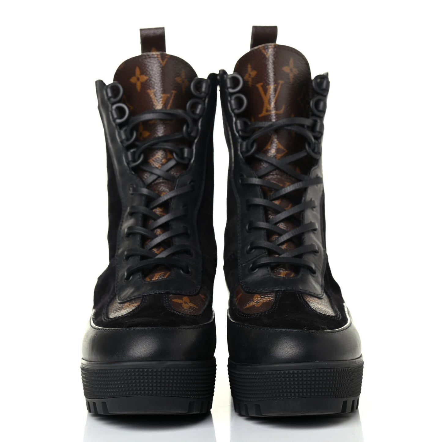 Suede Calfskin Monogram Laureate Platform Desert Boots 39.5 Black