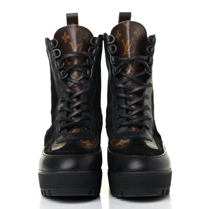 Louis Vuitton Suede Calfskin Monogram Laureate Platform Desert Boots 39.5 Black 2 of 4