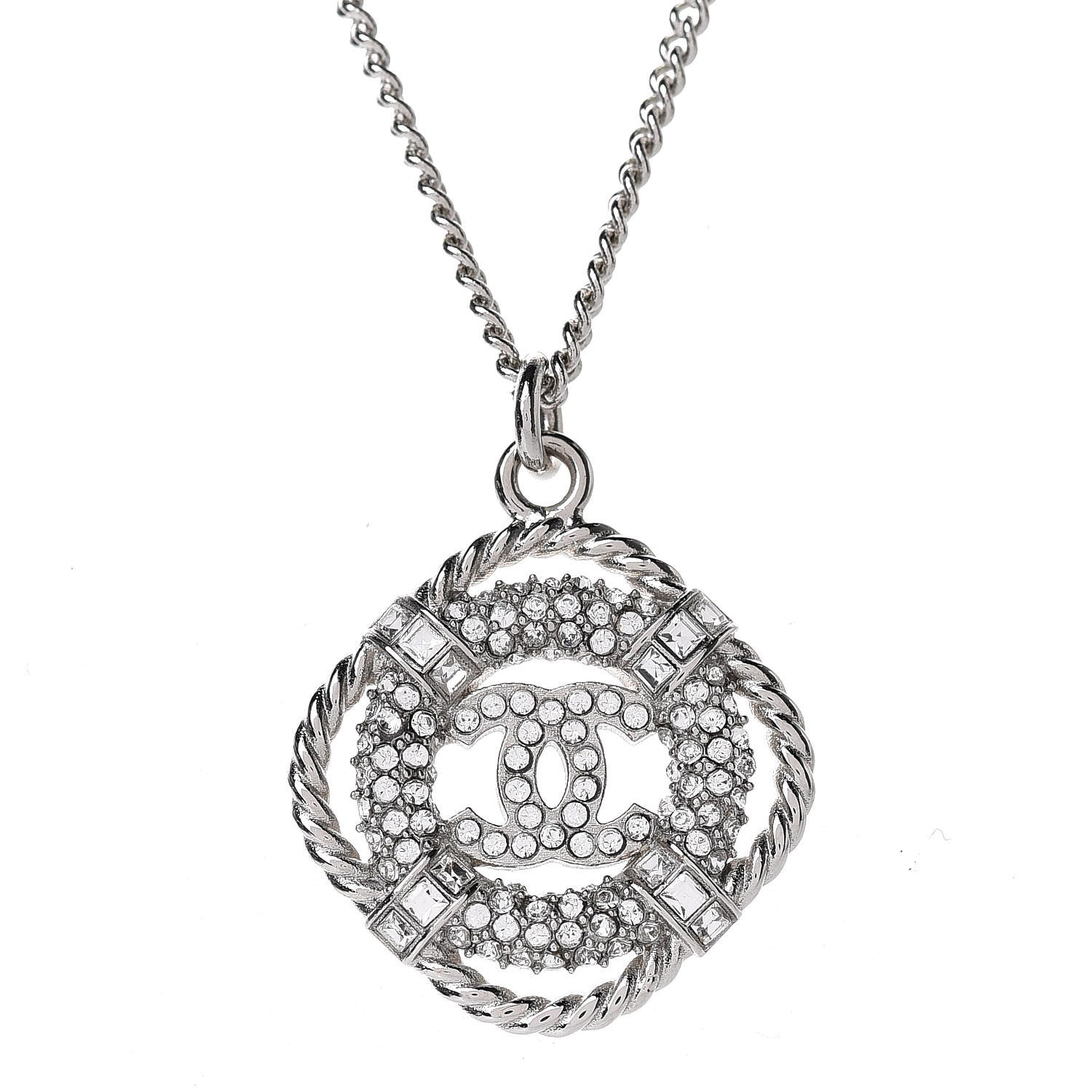 Chanel Crystal CC Life Float Necklace Silver 6 of 7