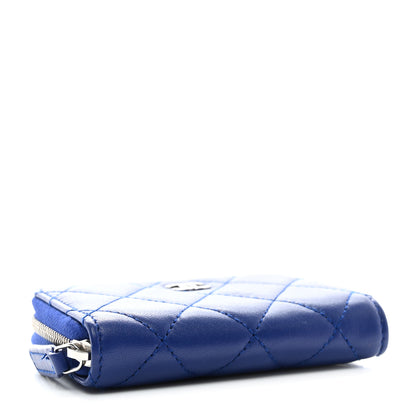 Chanel Lambskin Quilted Zip Around Coin Purse Wallet Blue 4 of 9