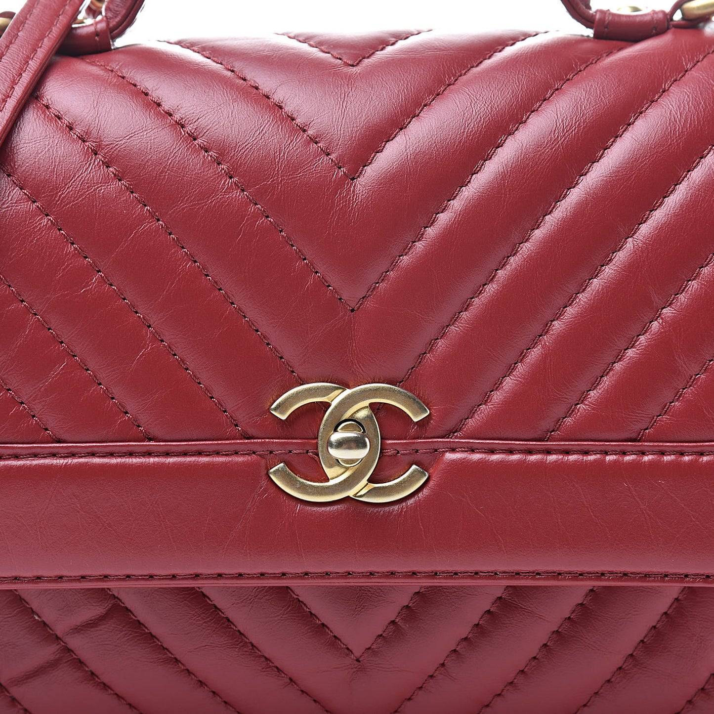 Calfskin Chevron Quilted Top Handle Flap Red