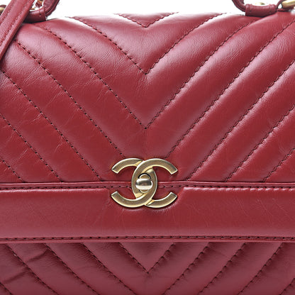 Chanel Calfskin Chevron Quilted Top Handle Flap Red 8 of 10