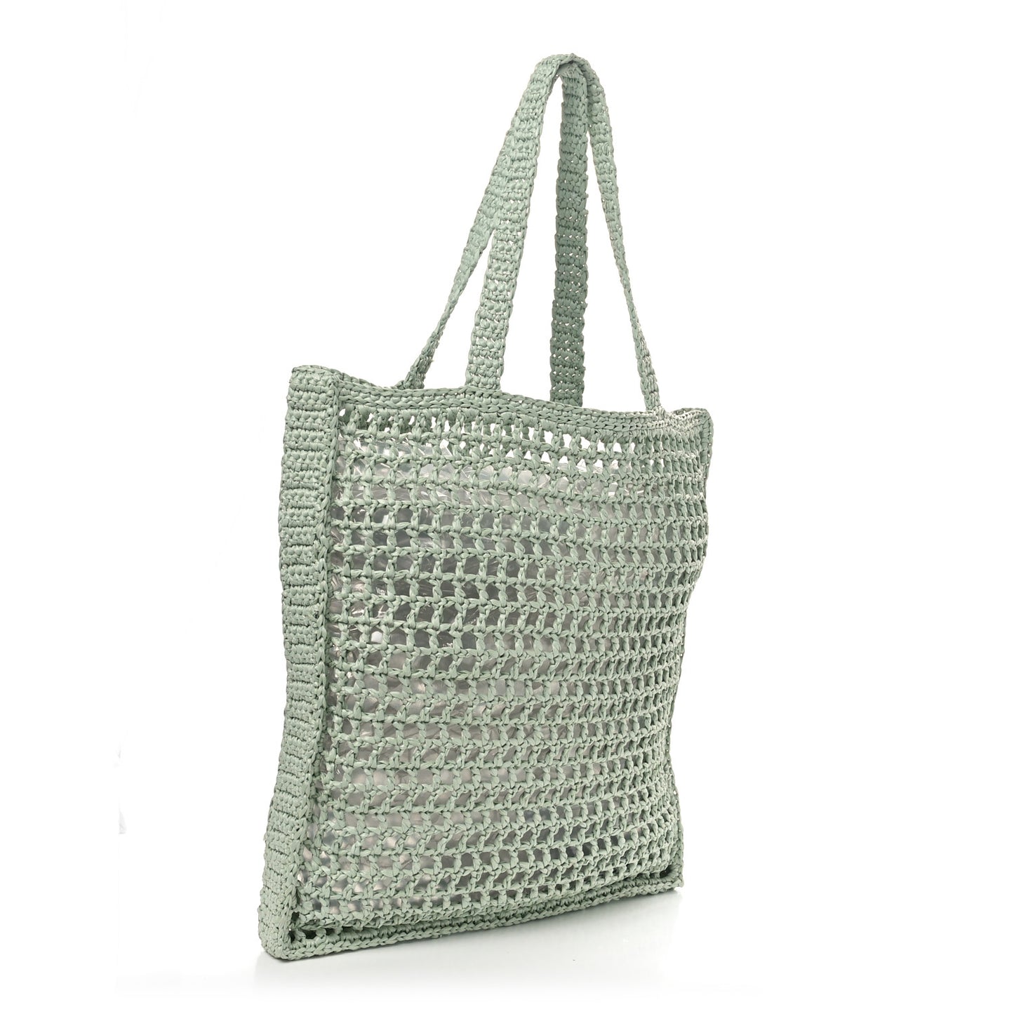 Yarn Raffia Effect Crochet Logo Embroidered Tote Bag Acqua