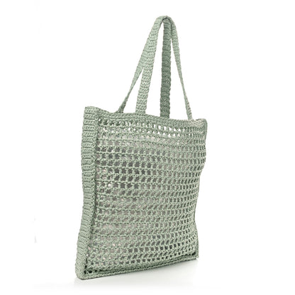 Prada Yarn Raffia Effect Crochet Logo Embroidered Tote Bag Acqua 2 of 10